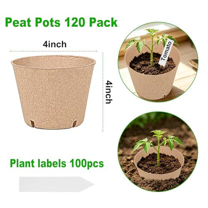 JNYONG 120 Packs 4 Inch Peat Pots，Garden Germination Nursery Pots