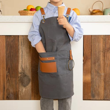 NEOVIVA Work Apron for Kid Boys with Pockets,Canvas Tool Apron for Kids - color: Dark Grey