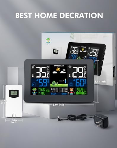 Weather Station Wireless Indoor Outdoor, Digital Thermometer with Remote Sensor, HD Home Weather Stations with Temperature Humidity, Weather Forecast, Atomic Clock, Barometric Pressure