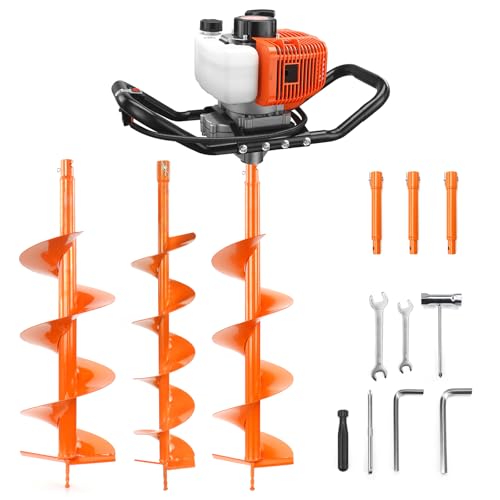 NEO-TEC 63CC Post Hole Digger Gas Powered Auger w/ 6" 8" 10" Bits & 3 Ext - size: 63CC+6"+8"+10"+3 Extension