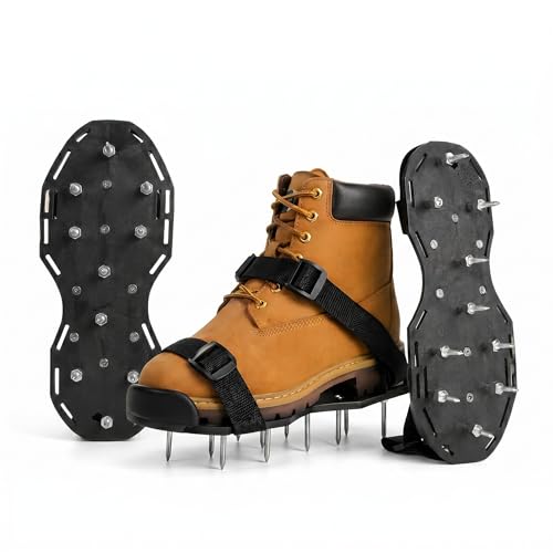 Lawn Aerator Shoes with Stainless Adjustable Straps, Free-Installation Aerating Shoe with Hook&Loop Straps, Heavy Duty One-Size-Fits-All Spiked Aerating Sandals for Garden Grass,epoxy