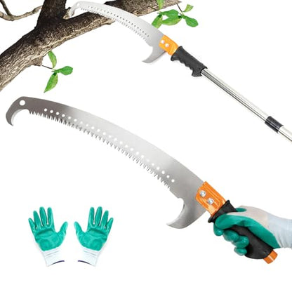 7.7 FT Manual stainless steel Lightweight pole trimmer saw, Long Extension trimmer saw With blade-shaped tree pruning for Yard Garden and Patios Trees Branches Cutting - size: 7.7 FT
