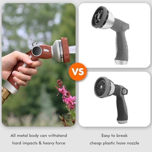 RESTMO Hose Nozzle Heavy Duty, Metal Water Hose Sprayer for Garden - color: Red, size: 9 Watering Patterns