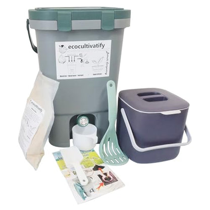 20L Bokashi Compost Bin, 5.28 Gallon Compost Bin for Kitchen Composter with Lid, Bokashi Start Kit with Bran (Tan & Dark Green) (18.8L/5 Gal Grey) - color: 18.8L/5 Gal Grey