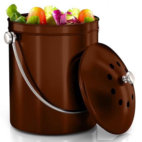 Utopia Kitchen Countertop Compost Bin 1.3 Gallon, Stainless Steel, Copper - color: Copper, size: 1.3 Gallon (Pack of 1)