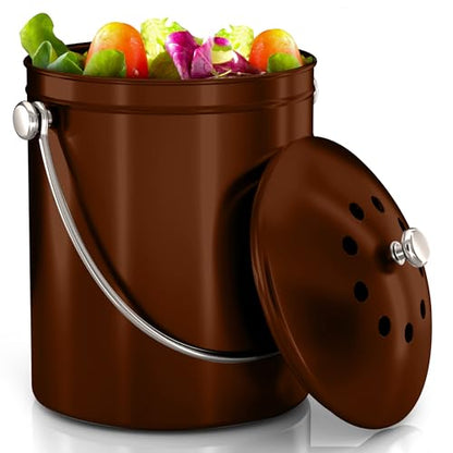 Utopia Kitchen Countertop Compost Bin 1.3 Gallon, Stainless Steel, Copper - color: Copper, size: 1.3 Gallon (Pack of 1)