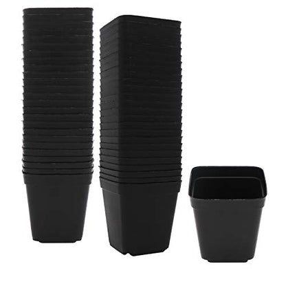 Square Nursery Pots 100 Pack 2.7 Inch Plastic Plant Pot with Drainage Holes Sturdy & Reusable Starter Container for Seedlings, Succulents & Garden Plants, Black