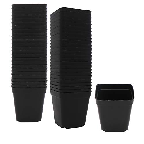 Square Nursery Pots 100 Pack 2.7 Inch Plastic Plant Pot with Drainage Holes Sturdy & Reusable Starter Container for Seedlings, Succulents & Garden Plants, Black