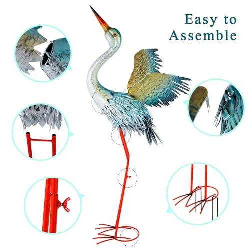 40" Metal Crane Garden Statue, Large Outdoor Heron Sculpture - color: 40 Inch Blue