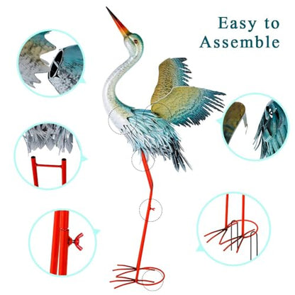 40" Metal Crane Garden Statue, Large Outdoor Heron Sculpture - color: 40 Inch Blue