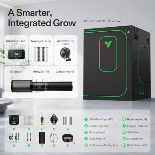 VIVOSUN 5x5 Pro Grow Tent Kit 850W Aerolight E42A+ Smart Pro Control System - size: Plus 60" x 60" x 80"