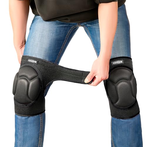 COOLJOB Men Women Knee Pads for Gardening Work Floor Cleaning with Foam Pad - color: Black