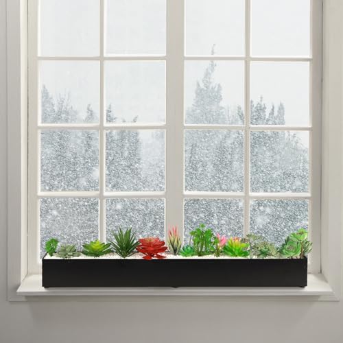 Trough Rectangle Planter 32 in Window Sill Planter Box - color: Black