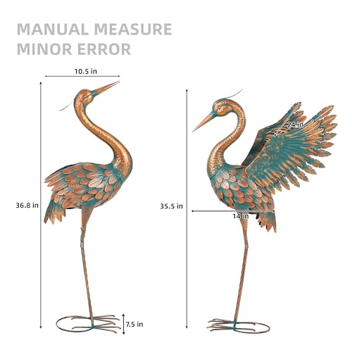 36.8" Blue Heron Garden Statue, Extra-Large Metal Cranes for Yard - color: 36" -Weathered Copper Blue