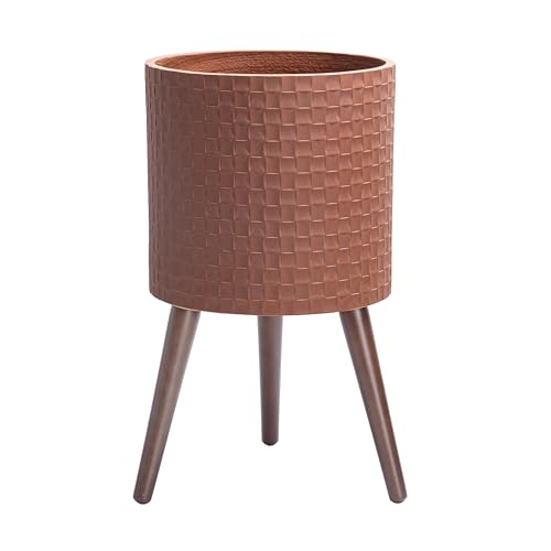 D'vine Dev Planter Pot with Wood Stand, 12 in, Terra Cotta, 88-Z-C-3 - color: Terra Cotta, size: Large