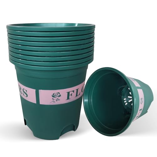 14 Inch Nursery Pots (10-Pack) 7 Gallon Plant Pots Thickened Premium Injection Molded Plastic Pot with Drainage Holes Suitable for Indoor Outdoor Home Office Planters Decor Container Green - size: 7 Gallon