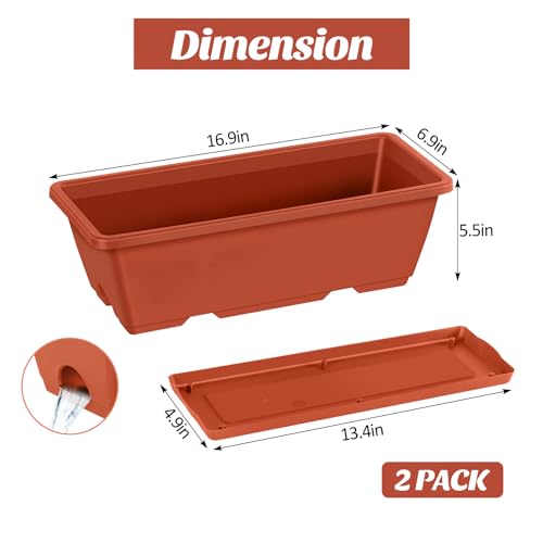CADUKE Railing Planter Boxes Deck 2 Pack Railing Flower Box with Adjustable Bracket 17 Inch Window Boxes Rectangle Window Deck Hanging Planters Boxes for Outdoor Patio, Red - color: Red