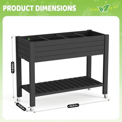 Elevated Raised Garden Bed,Outdoor Large Planter Box with Wheels & Shelf for Backyard Balcony,Dust-Proof Resin Patio Raised Bed for Herbs Flowers Vegetables(Black) - color: Black