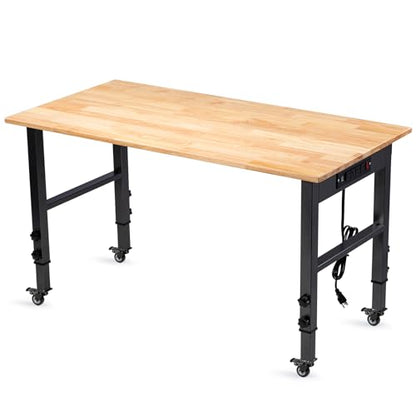48" Adjustable Workbench, Work Table with Wheels and Power Outlet