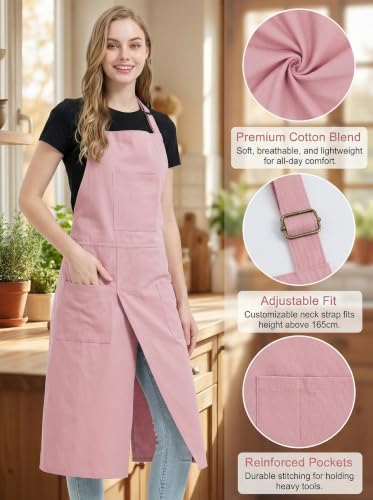 Molaxhome Split Pottery Apron with 3 Pockets Unisex with Adjustable Strap - color: Pink