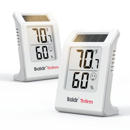 BALDR 2-Pack Digital Hygrometer Thermometer, Solar Humidity Monitor(White) - color: White 2 Pack
