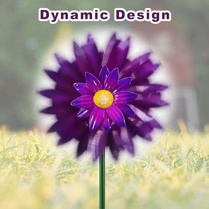Metal Flower Wind Spinner Garden Stake Yard Art, Lawn Windmill Ornaments - color: Pink