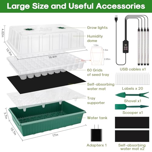 BlumWay 120-Cell Self-Watering Seed Starter Tray with Grow Light, Green - color: Green