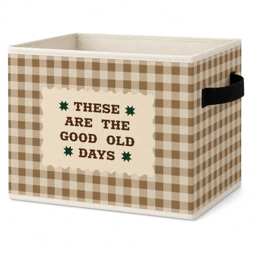 Good Old Days Storage Basket, Brown Plaid Fabric Bin - color: 16 Color