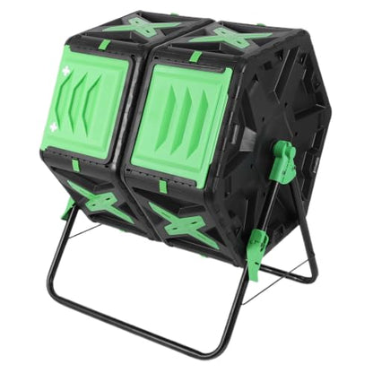 140L Dual Chamber Compost Bin Outdoor Rotating Composter W/Sliding Door Easy Setup Compost Tumbler for Outside Garden and Yard