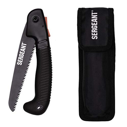 SERGEANT Folding Hand Saw with Pouch. Pruning hand saw. Best for Wood, Bone, PVC, Tree Pruning, Gardening, Camping, Hunting, Outdoors, Tool Box. Rugged 7" Steel Blade & Slip-Resistant Rubber Grip.