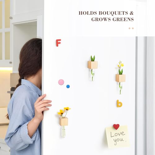 Magnetic Test Tube Flower Vases for Refrigerator, Set of 2 - color: 2 Pcs Wood