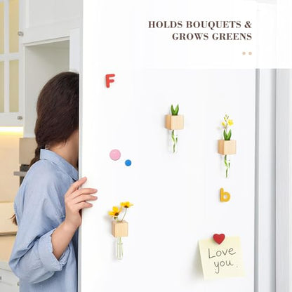 Magnetic Test Tube Flower Vases for Refrigerator, Set of 2 - color: 2 Pcs Wood