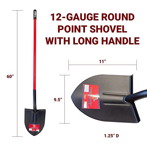 Bully Tools 12-Gauge Round Point Shovel Long Handle, Made in USA. - size: Long_Handle