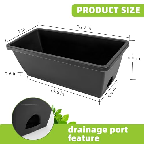 LOCONHA 7 Pack Window Box Planter, Plastic Vegetable Flower Planters Boxes - color: Dark Grey