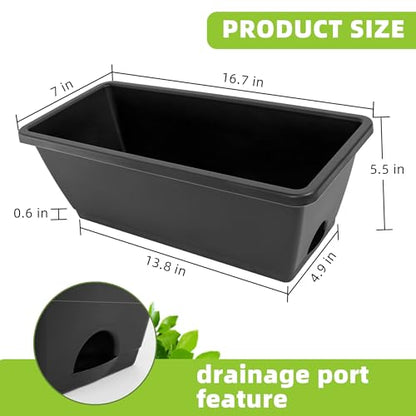 LOCONHA 7 Pack Window Box Planter, Plastic Vegetable Flower Planters Boxes - color: Dark Grey