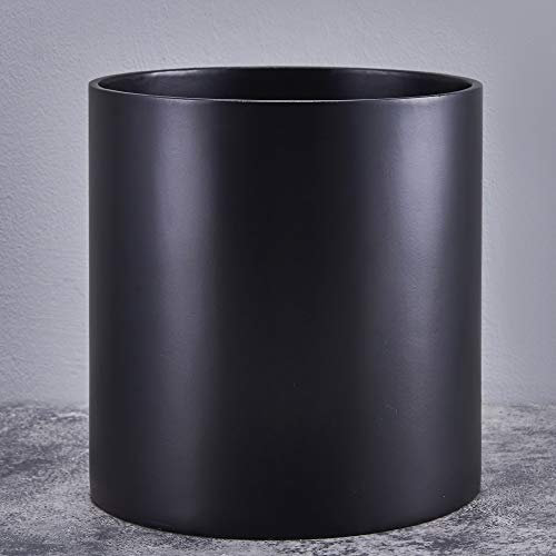 FaithLand 12 Inch Fiberstone Planter - Lightweight Modern Cylinder Plant Pot with Drainage Hole & Plug, Indoor Outdoor Use, Matte Black - color: Matte Black, size: 12 Inch