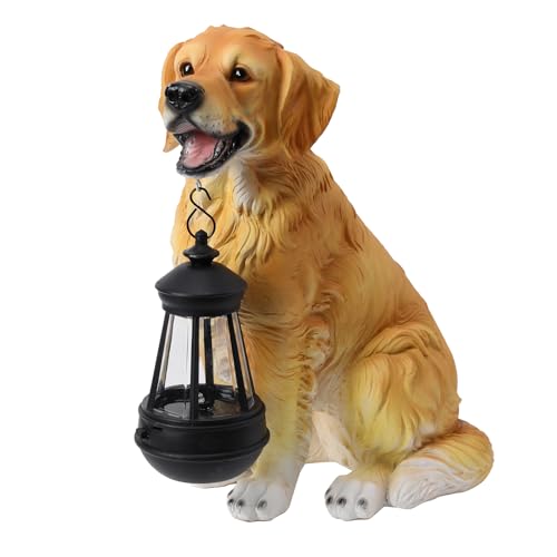 Golden Retriever Statue, Resin Solar Dog outdoor statues Holding Lantern - style: Golden Retriever