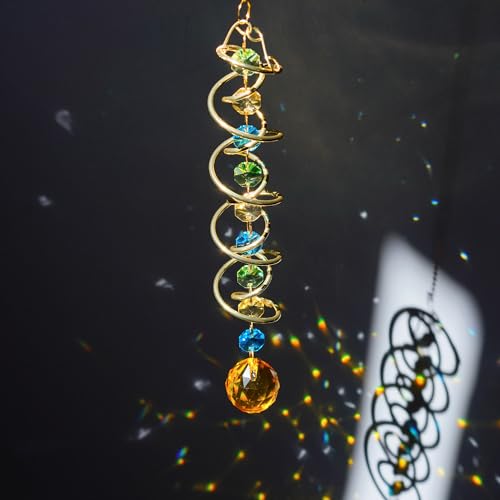 20.5in Yellow Crystal Gazing Ball Spiral Wind Spinner Suncatcher Decor - color: Gold With Yellow Ball Drop Prism