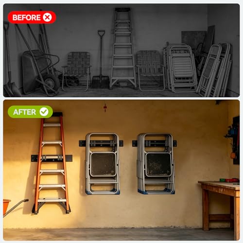 Expandable Folding Chair Storage Racks Wall Mount, 11.4"–15.7" Adjustable