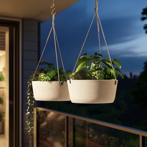 La Jolie Maison Large Hanging Planters for Outdoor Plants, Set of 2 12 Inch - color: Speckled White