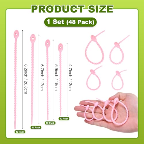 M METERXITY 48-Pack Adjustable Plant Ties, 4.7/5.9/6.7/8.2 Inch Silicone Flexible Multi-Function Garden Twist Tie for Crafts/Gift Wrapping/Gardening Plants, Reusable Support Twine [Pink] - color: Pink