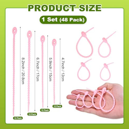 M METERXITY 48-Pack Adjustable Plant Ties, 4.7/5.9/6.7/8.2 Inch Silicone Flexible Multi-Function Garden Twist Tie for Crafts/Gift Wrapping/Gardening Plants, Reusable Support Twine [Pink] - color: Pink