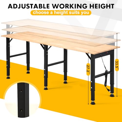 OLBRUS 68'' Adjustable Workbench with Power Outlet, Heavy Duty Work Bench