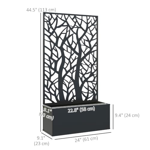 Outsunny Metal Raised Garden Bed with Trellis, Two Big Tree Cut-Outs - style: Two Big Tree Cut-Outs