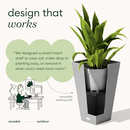 Veradek Pure Series Taper Planter & Drip Tray - Tapered Planter with Shelf - color: Gray, size: 26 inch - 2 pack with saucers