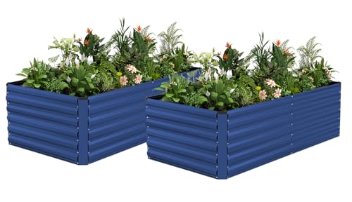 NAVINE 6x3x2ft Outdoor Metal Raised Garden Bed, Metal Planter Box, 2-Pack - color: Blue, size: 6x3x2 FT-2PC