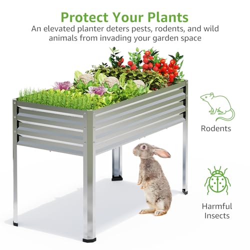 72x24x32in Galvanized Raised Garden Bed Planter with Legs