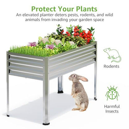 72x24x32in Galvanized Raised Garden Bed Planter with Legs