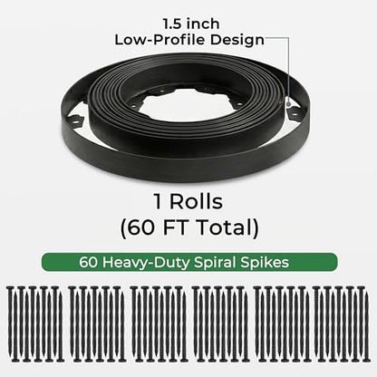 Gardzen 1.5" x60' Landscape Edging Kit with 60 Spikes - size: 60ft