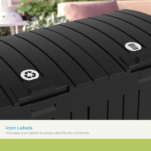 Suncast Dual 33 Gal Trash Hideaway Cabinet, Discrete Outdoor Storage - color: Black